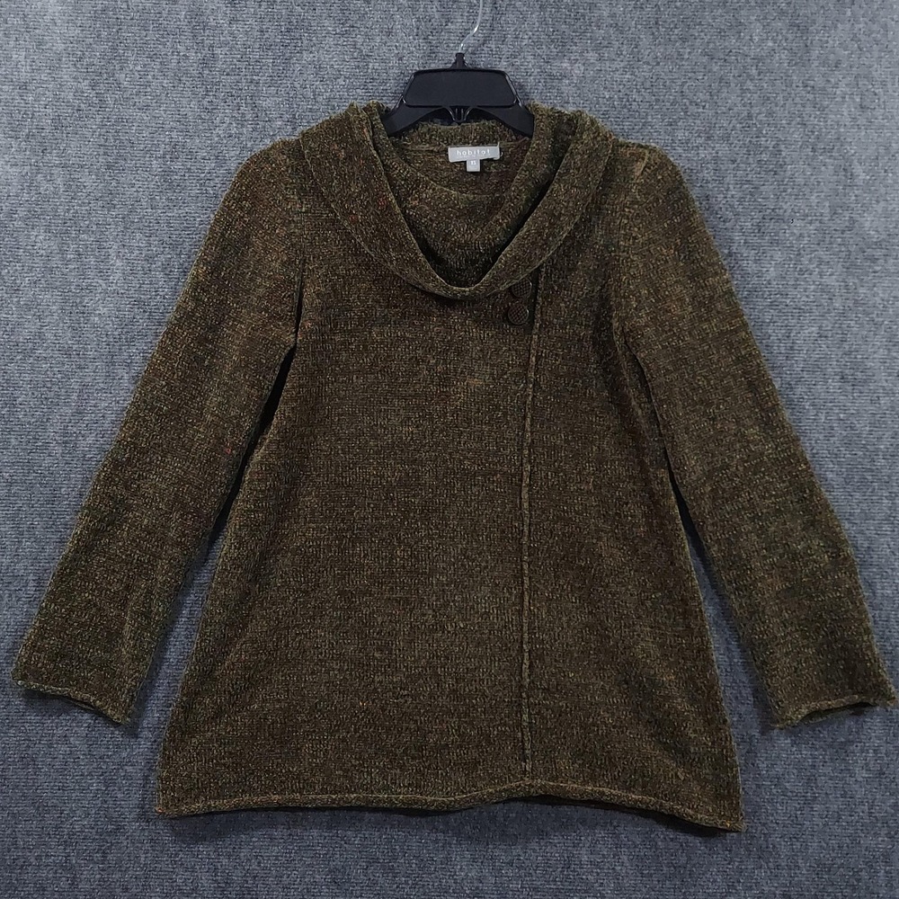 Habitat Sweater Tunic Womens XS Green Cowl Neck Button Knit Pullover Long Sleeve